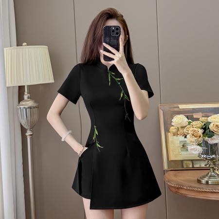 新中式绣花改良旗袍收腰显瘦性感时尚套装两件套 服裝批發女裝批發服飾貨源