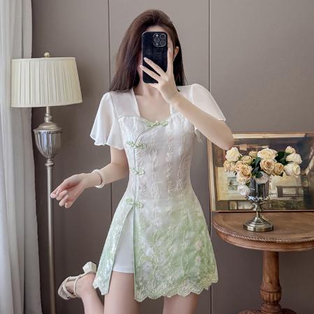 BY19892# 夏季新款新中式国风改良旗袍气质甜美连衣裙短裤两件套 服裝批發女裝批發服飾貨源