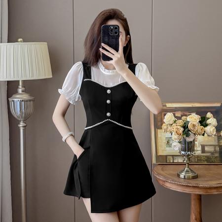 时尚短裤套装裤裙女夏新款小香风职业休闲小个子连衣裙两件 服裝批發女裝批發服飾貨源