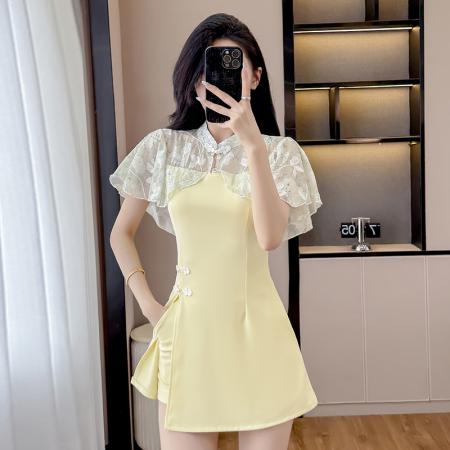 BY19895# 夏季新款新中式国风短款显瘦连衣裙短裤两件套 服裝批發女裝批發服飾貨源