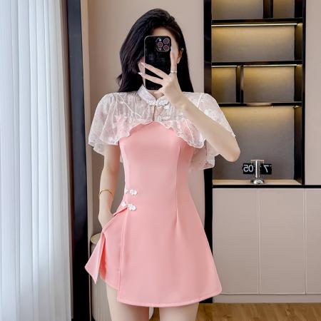 BY19895# 夏季新款新中式国风短款显瘦连衣裙短裤两件套 服裝批發女裝批發服飾貨源