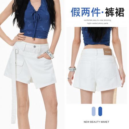 牛仔短裤女新款夏季高腰A字半身裙工装包臀短裙子裤裙 服裝批發女裝批發服飾貨源