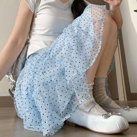 波点长裙女夏季新款绝美超好看纱裙垂感小个子a字半身裙 服裝批發女裝批發服飾貨源