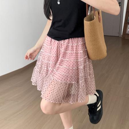 波点长裙女夏季新款绝美超好看纱裙垂感小个子a字半身裙 服裝批發女裝批發服飾貨源