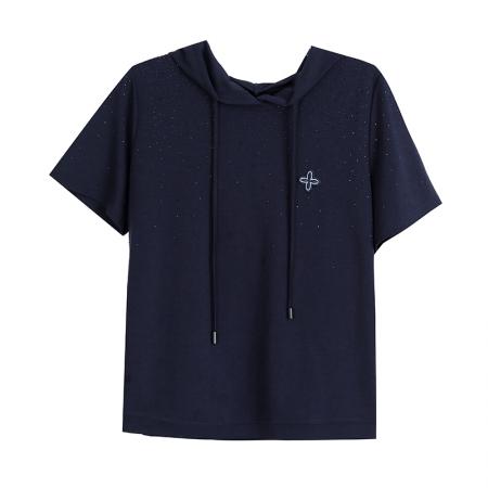 BY19908# 大码女装夏季新款时尚欧货连帽烫钻短袖宽松T恤女 服裝批發女裝批發服飾貨源