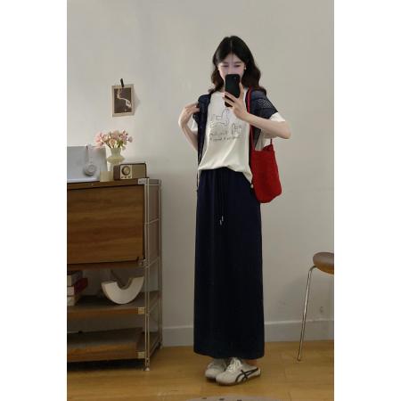 大码夏季韩系休闲宽松慵懒风小马印花短袖配披肩+半身裙套装 服裝批發女裝批發服飾貨源