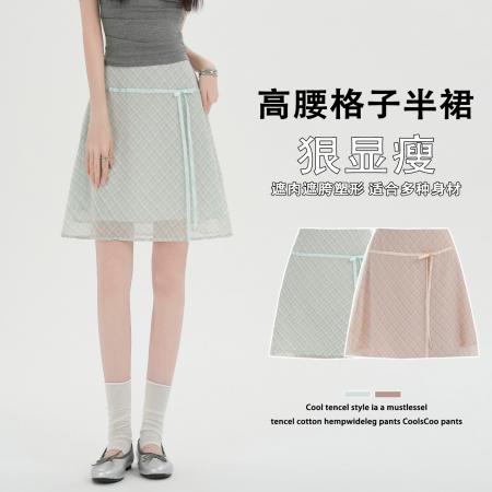 清新蝴蝶结绑带显瘦格子半身裙春夏新款 服裝批發女裝批發服飾貨源