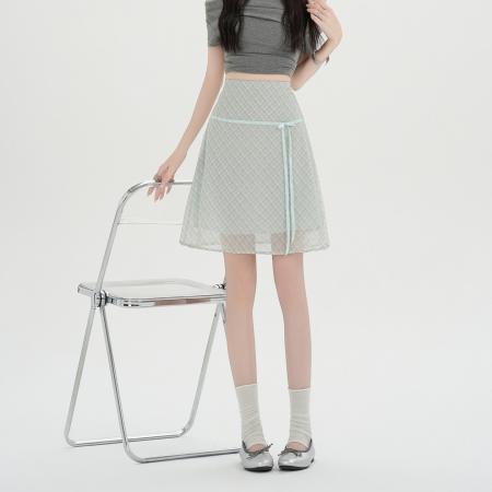 清新蝴蝶结绑带显瘦格子半身裙春夏新款 服裝批發女裝批發服飾貨源