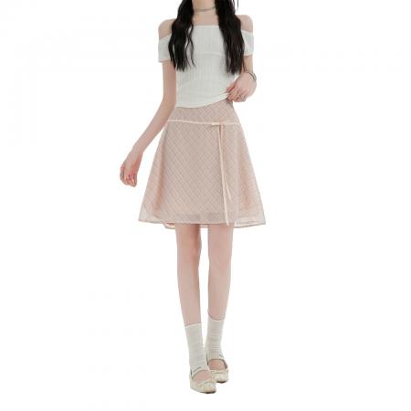 清新蝴蝶结绑带显瘦格子半身裙春夏新款 服裝批發女裝批發服飾貨源