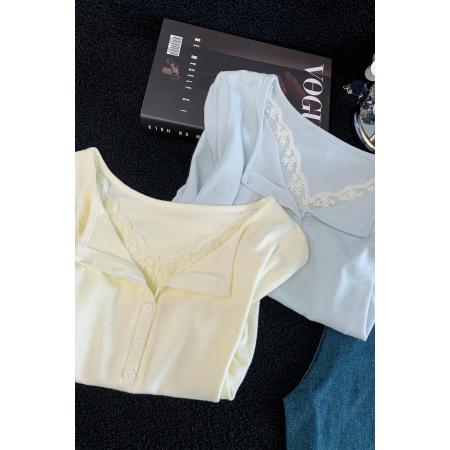 BY19924# 夏季新款修身显瘦蕾丝拼接性感洋气百搭短袖T恤女上衣 服裝批發女裝批發服飾貨源