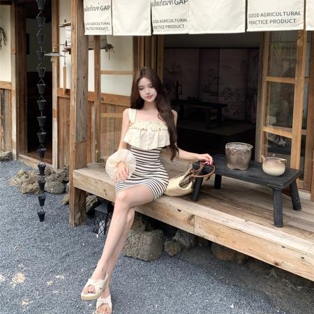 BY19927# 古早软妹风氛围感条纹假两件韩系连衣裙 服裝批發女裝批發服飾貨源