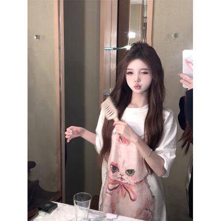 BY19930# 可爱猫咪印花宽松T恤 服裝批發女裝批發服飾貨源