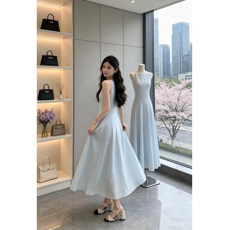 BY19941# 天菜天丝肌理感法式连衣裙五一出游大摆长裙 服裝批發女裝批發服飾貨源