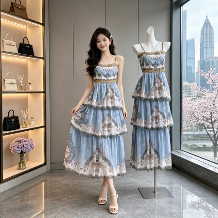 BY19942# 林子熙清迈雨季zim绝美度假吊带/重工长裙 服裝批發女裝批發服飾貨源