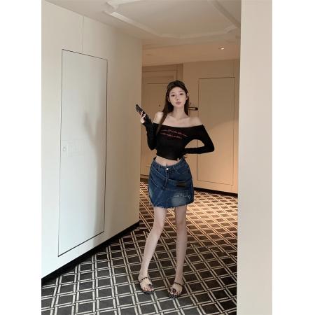 设计感不规则搭片拼接牛仔裙子辣妹时尚假两件毛边短裙 服裝批發女裝批發服飾貨源