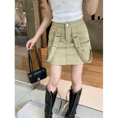 工装牛仔两穿半身裙美式潮牌辣妹百搭防走光包臀短裙 服裝批發女裝批發服飾貨源