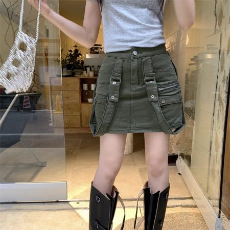 工装牛仔两穿半身裙美式潮牌辣妹百搭防走光包臀短裙 服裝批發女裝批發服飾貨源