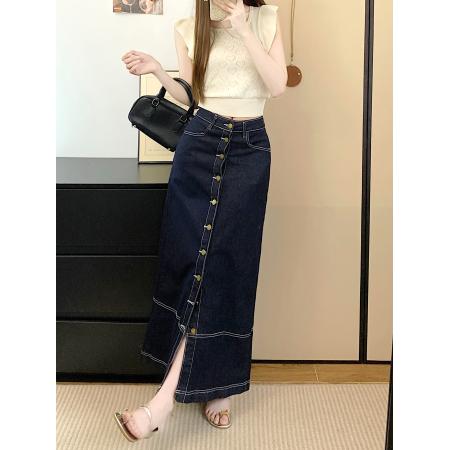 法式牛仔半身长裙女季设计感新款轻奢风气质宽松半身裙 服裝批發女裝批發服飾貨源