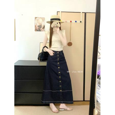 法式牛仔半身长裙女季设计感新款轻奢风气质宽松半身裙 服裝批發女裝批發服飾貨源