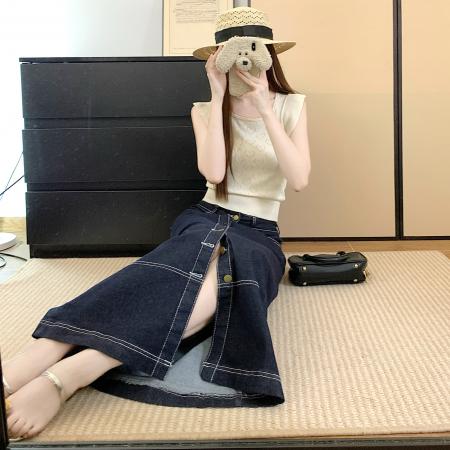 法式牛仔半身长裙女季设计感新款轻奢风气质宽松半身裙 服裝批發女裝批發服飾貨源