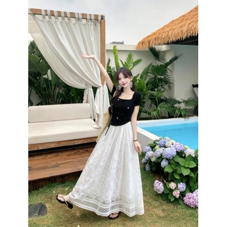 大码女装夏季新款胖mm法式复古短袖蕾丝拼接假两件连衣裙 服裝批發女裝批發服飾貨源