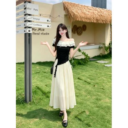 BY19978# 大码女装夏短袖甜美荷叶边领设计修身上衣+半身裙两件套 服裝批發女裝批發服飾貨源