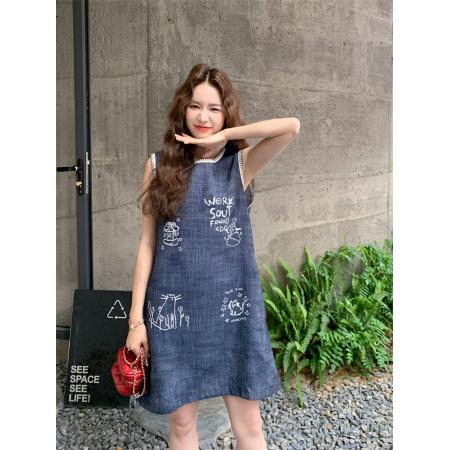 蕾丝两件套装刺绣无袖牛仔连衣裙女夏新款韩系绝美小众设计感 服裝批發女裝批發服飾貨源