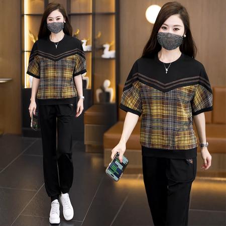 新款大码女装夏季遮肚子显瘦洋气百搭短袖减龄休闲时尚套装 服裝批發女裝批發服飾貨源