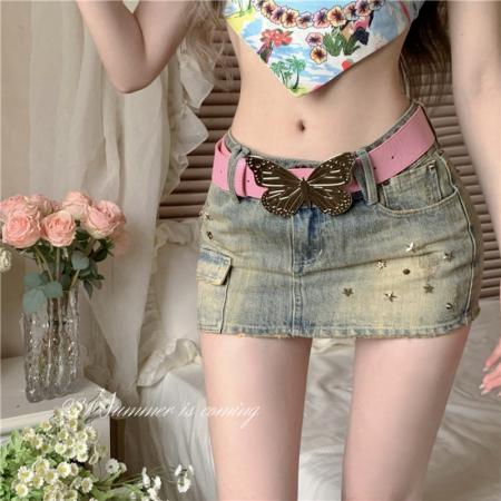 复古柳钉重工牛仔半身裙夏季显瘦包臀短裙 服裝批發女裝批發服飾貨源