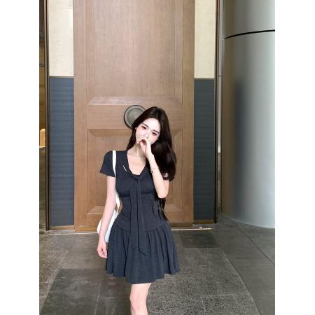 超柔裸肤感系带针织短袖T恤百褶半身裙减龄时尚套装两件套 服裝批發女裝批發服飾貨源