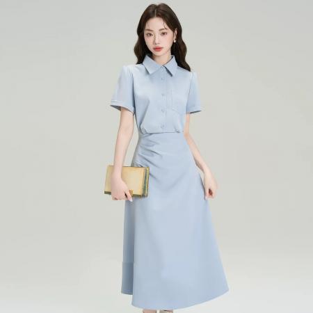 法式polo领掐腰显瘦连衣裙夏季新款教资面试通勤气质衬衫裙 服裝批發女裝批發服飾貨源