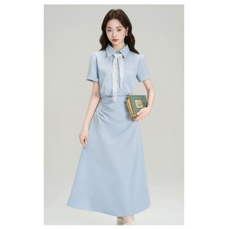 法式polo领掐腰显瘦连衣裙夏季新款教资面试通勤气质衬衫裙 服裝批發女裝批發服飾貨源