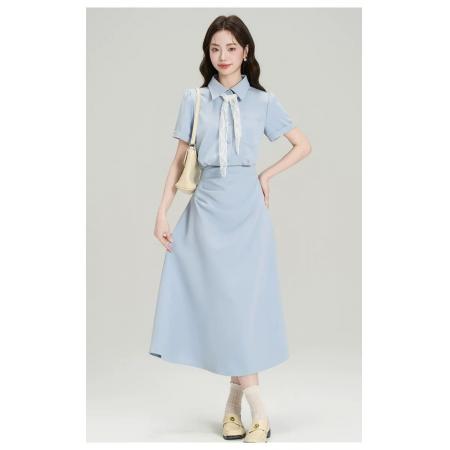 法式polo领掐腰显瘦连衣裙夏季新款教资面试通勤气质衬衫裙 服裝批發女裝批發服飾貨源