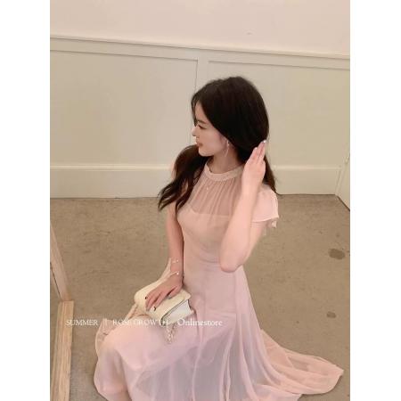 柔光恋夏小众纯欲日系优雅温柔打揽显瘦气质连衣裙小个子长裙 服裝批發女裝批發服飾貨源