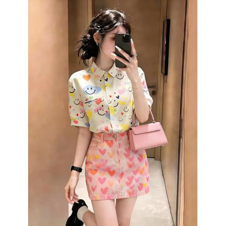 韩版爱心粉色牛仔短裙女装夏季新款洋减龄高腰显瘦包臀半身裙 服裝批發女裝批發服飾貨源