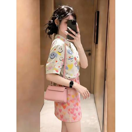 韩版爱心粉色牛仔短裙女装夏季新款洋减龄高腰显瘦包臀半身裙 服裝批發女裝批發服飾貨源
