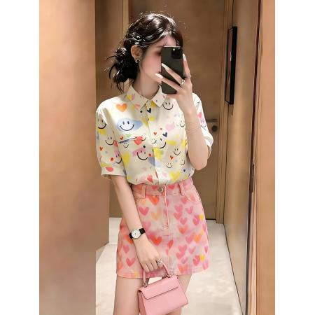 韩版爱心粉色牛仔短裙女装夏季新款洋减龄高腰显瘦包臀半身裙 服裝批發女裝批發服飾貨源