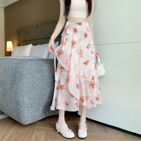 模特夏季清凉雪纺半身裙一片式荷叶边围裙度假旅游沙滩裙 服裝批發女裝批發服飾貨源