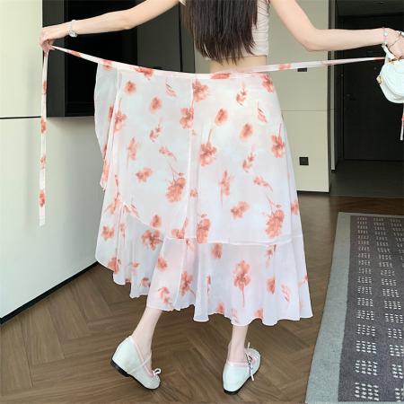 模特夏季清凉雪纺半身裙一片式荷叶边围裙度假旅游沙滩裙 服裝批發女裝批發服飾貨源