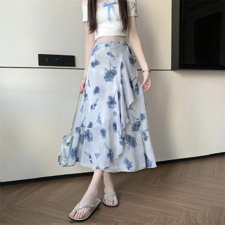 模特夏季清凉雪纺半身裙一片式荷叶边围裙度假旅游沙滩裙 服裝批發女裝批發服飾貨源