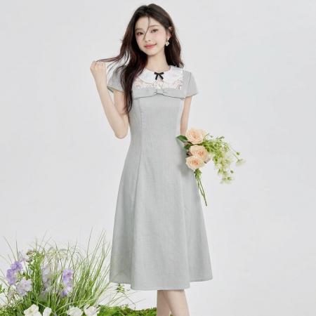 夏季新款韩系法式温柔显瘦遮肉长裙设计感超仙连衣裙女 服裝批發女裝批發服飾貨源