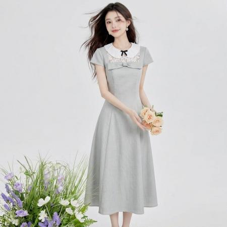 夏季新款韩系法式温柔显瘦遮肉长裙设计感超仙连衣裙女 服裝批發女裝批發服飾貨源