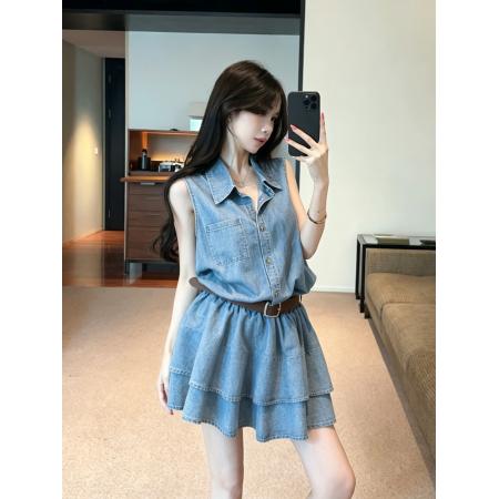 辣妹复古牛仔衬衣连衣裙女设计感收腰显瘦气质百搭蛋糕裙 服裝批發女裝批發服飾貨源