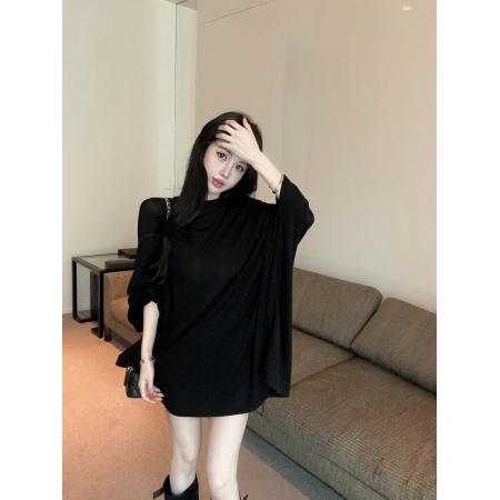 韩版慵懒风圆领落肩袖T恤女宽松显瘦百搭蝙蝠型防晒上衣 服裝批發女裝批發服飾貨源