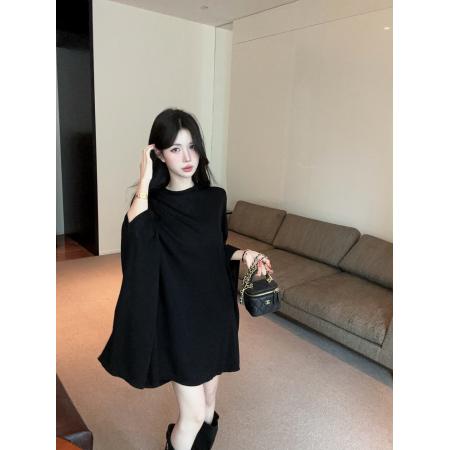 韩版慵懒风圆领落肩袖T恤女宽松显瘦百搭蝙蝠型防晒上衣 服裝批發女裝批發服飾貨源