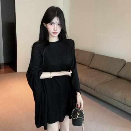 韩版慵懒风圆领落肩袖T恤女宽松显瘦百搭蝙蝠型防晒上衣 服裝批發女裝批發服飾貨源