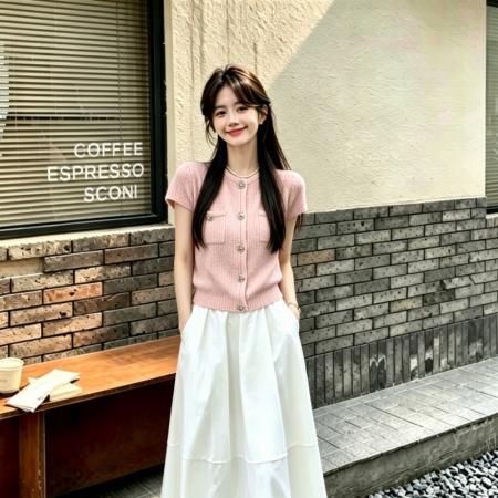 短款圆领双口袋宽松设计感薄款别致外套女搭高腰半身裙时尚两件套 服裝批發女裝批發服飾貨源