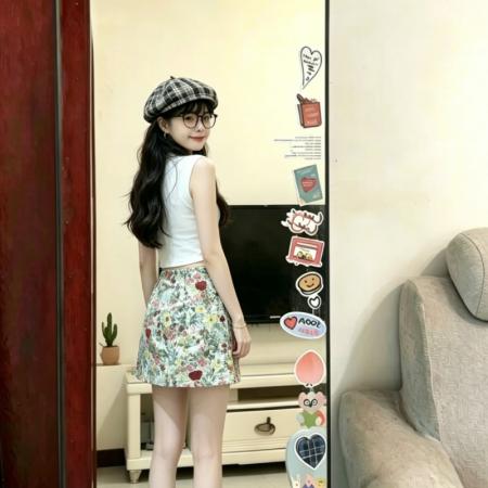 独特设计感漂亮套装女新款巨好看白色上衣碎花短裙两件套 服裝批發女裝批發服飾貨源