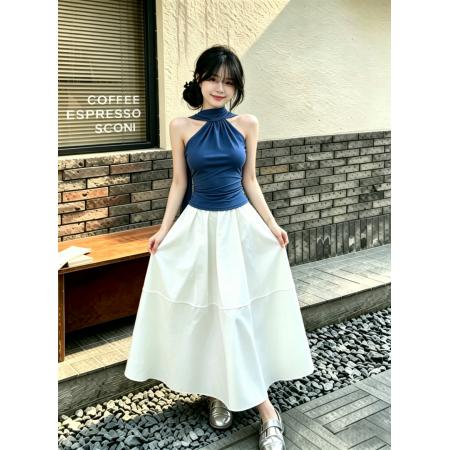 清纯白月光穿搭夏季新款巨好看斜领飘带上衣半身裙韩里韩气两件套 服裝批發女裝批發服飾貨源