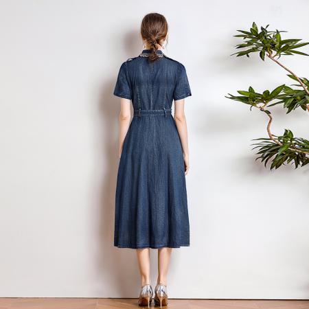 夏季复古刺绣蝴蝶领牛仔连衣裙女 服裝批發女裝批發服飾貨源